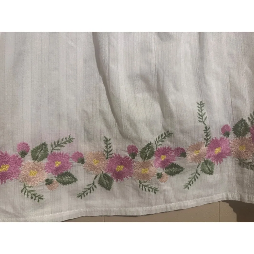 Matilda Jane Womens White Cotton Floral Embroidered‎ Square Neck Blouse Top M